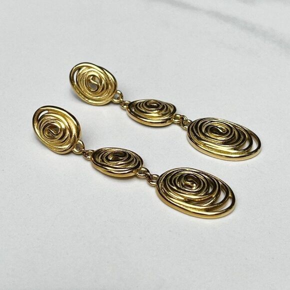 New! “Aspacia” Fingerprint Swirl Gold Drop Earrings - Picture 1 of 5